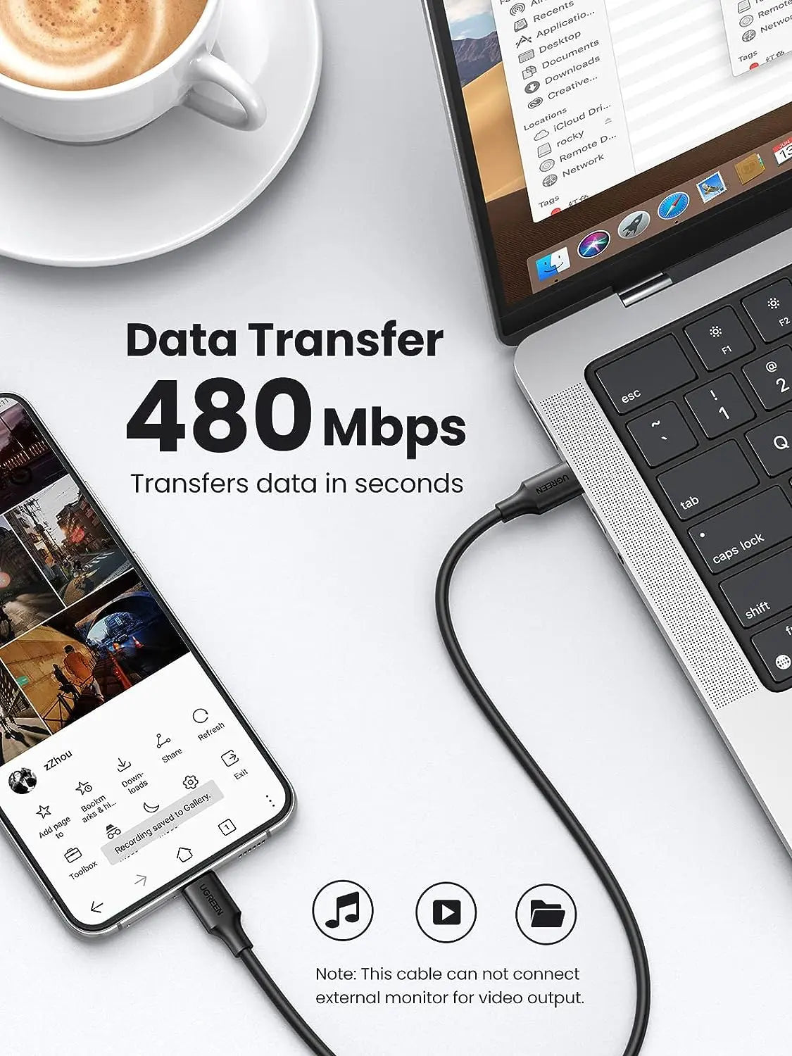 UGREEN 0.5M USB-C to USB-C Cable 60W PD 3.0 Fast Charging USB 2.0 Male to Male MacBook iPad Pro Samsung Galaxy 50996